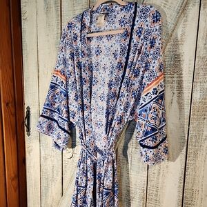 In Bloom Floral Blue and Orange Robe